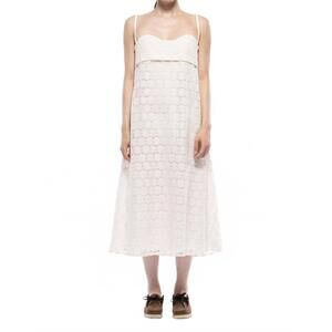 NEW TOIT VOLANT verona midi dress in ivory cotton lace